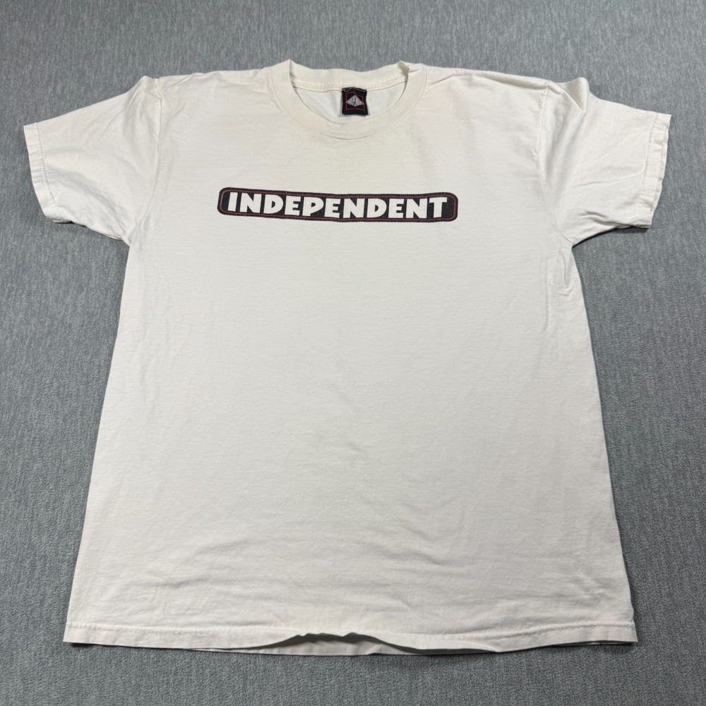 Independent T-Shirt Mens L White Bar Logo Skateboarding Short Sleeve Cotton